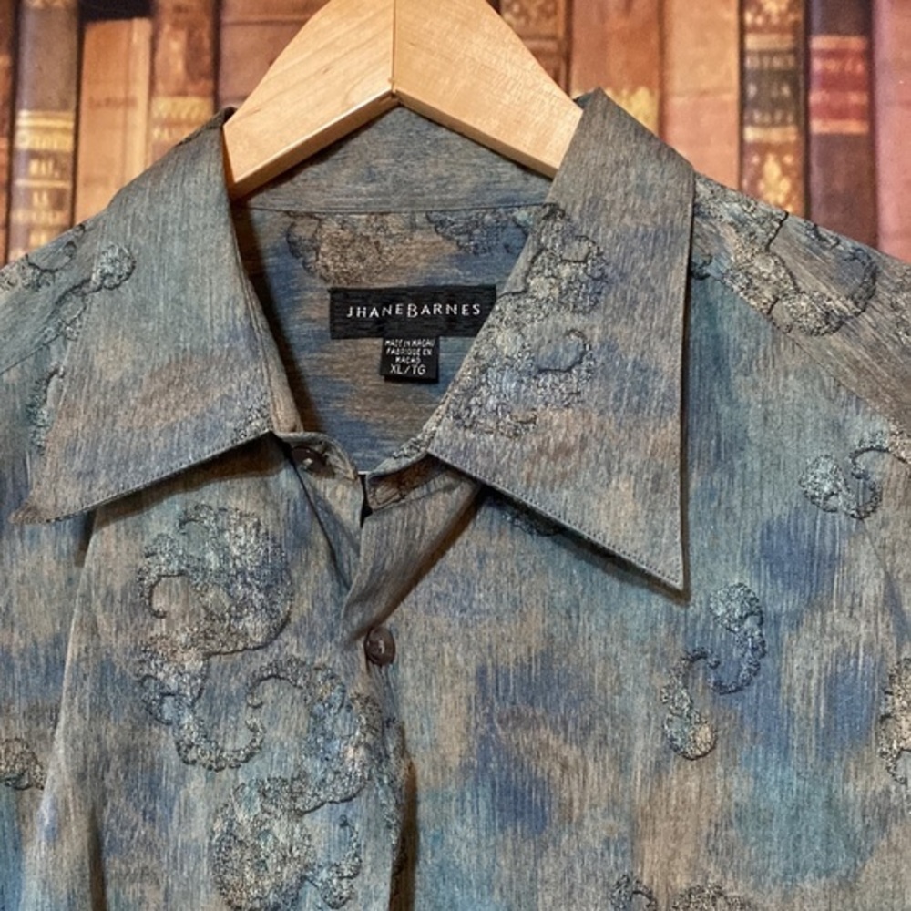 Jhane Barnes Abstract Print Button Front Shirt XL Artwear